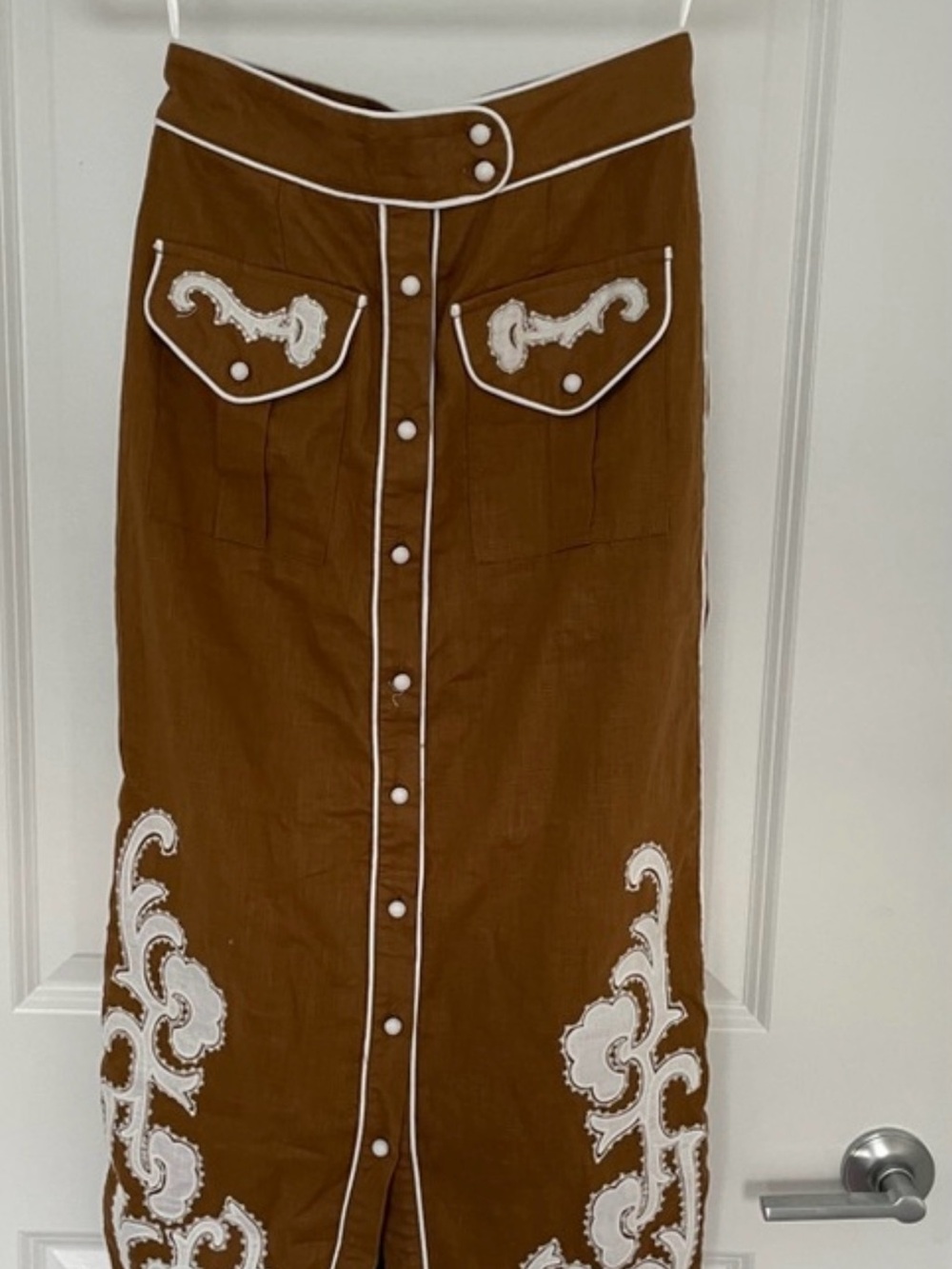 Beulah Style Tobacco Ruby Appliqué Skirt | ALEMAIS Inspired | Maxi Skirt